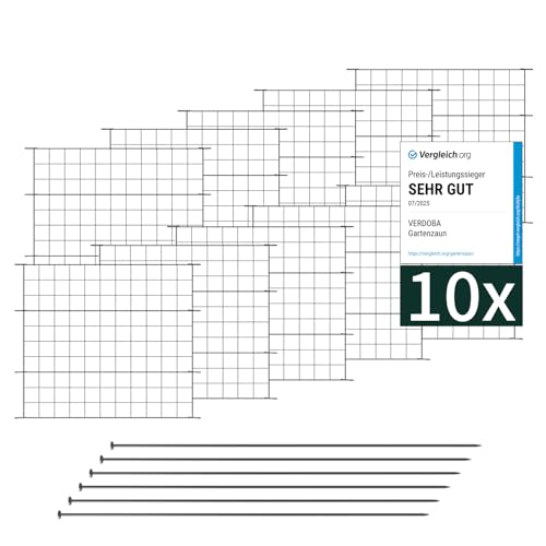 VERDOBA Premium Teichzaun - Hundezaun 10 Zaunelemente - Steckzaun, Gartenzaun Metall - Gartenzaun Komplettset - Zaun für den Garten, Gitterzaun Set, Zaun Garten (10x Gerade, Anthrazit - RAL 7016)