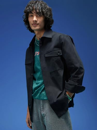 Image of Veirdo Regular Fit Solid Collared Full Sleeves Twill Lycra Material Full Sleeve Casual Winter Shacket For Men (Available Colors: Olive, Navy & Black)