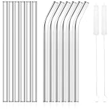 HAUTOCO 12 Pack Reusable Glass Straws Clear Drinking Straw 8.5"x10mm, 6 Straight and 6 Bent Glass St