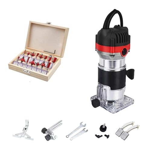 800 W 30000 U/min Holzfräser-Werkzeug-Kombi-Kit Elektrische Holzbearbeitungsmaschinen Power Carpentry Manuelle Trimmerwerkzeuge mit Fräser,Einfach zu bedienen(SET 1)