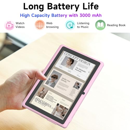 Image of 7 Inch Android 15.0 Tab PC RAM 8GB (3+5 Expansion) ROM 32GB, IPS 1024x600 BT 5.0 WiFi6 2.4G + 5G 2MP + 5MP Dual Cameras, YouTube, Netfilx (Pink)