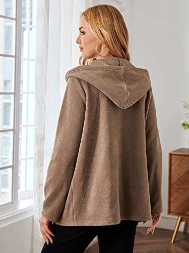 Makemechic Women's Babydoll Wearing Fleece Zip Up Hoodie Maternity Kangaroo Hooded Jacket Coat Mocha Brown M #TOP1