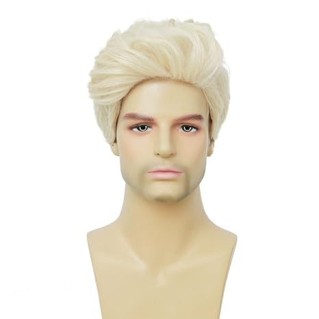 Men's Blonde Short Wig Natural Layered Synthetic Fluffy Hair Wig Heat Resistant Daily Wig for Male Guy (Blonde)