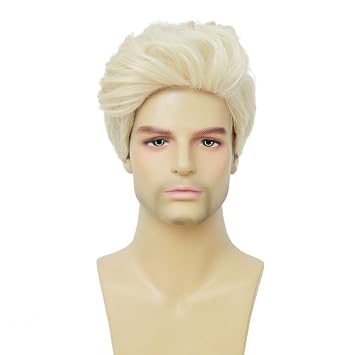 Men's Blonde Short Wig Natural Layered Synthetic Fluffy Hair Wig Heat Resistant Daily Wig for Male Guy (Blonde)