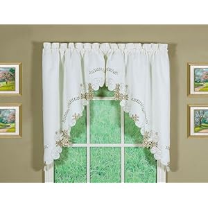 Today's Curtain Verona Reverse Embroidery Swag, 38", Ecru/Antique Todays Curtain Verona Reverse Embroidery Swag 38 EcruAntique