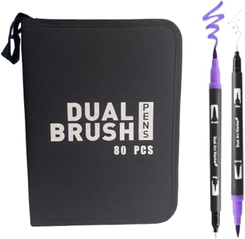 Canetas DUALBRUSH Coloridas – Conjunto com 80 Canetas de Pontas Duplas com Estojo, Tintas Permanente