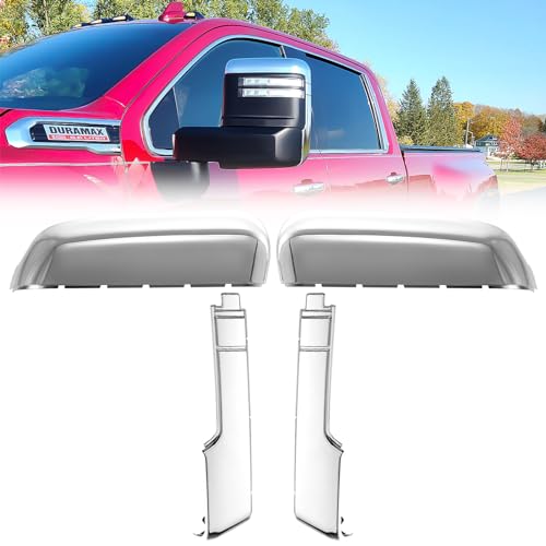 ACLONG Sliver Tow Mirror Cover Caps Compatible with Chevrolet(Chevy) Silverado 2020 2021 2022 2023 GMC Sierra 2500HD 3500HD Chrome Lower+Upper Clip-On Mirror Cover Replace 84468911 84468905