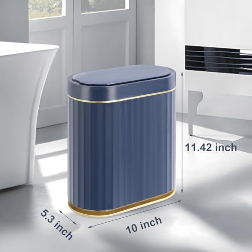Image of ELPHECO Plastic Touchless Trash Can, Small, Gold, Motion-Sensor, Rectangular, Bathroom, Bedroom, Kitchen, Office (Midnight Blue, 2 Gallons)