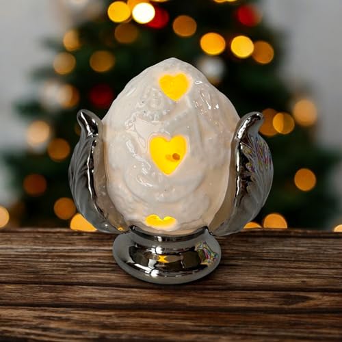 Doni Bomboniere 1 pz Pumo Ceramica Pugliese con Luce LED e Dettagli in Argento Regalo Natale per la Casa Utile Economico Legno Idea Regalo Amici Speciali Mamma Donna Lui Lei Economico Originali