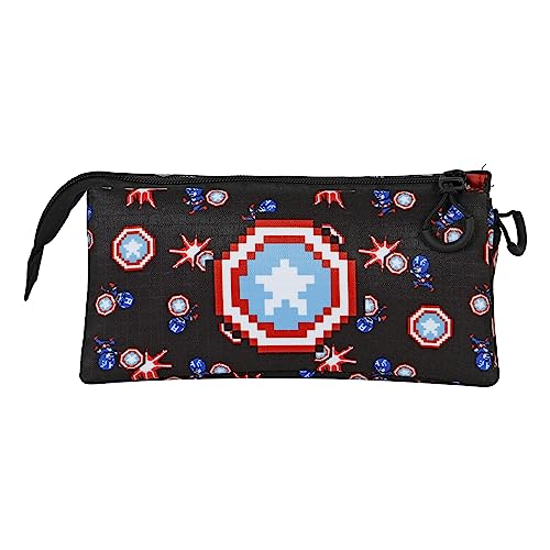 Marvel Captain America Captain Pixel-ECO Triple Pencil Case, Black, 23 x 11 cm - Image 3