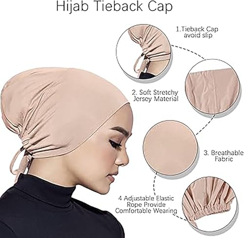 GoodTool Hijab Undercap for Women, Adjustable Under Hijab Cap, Inner Under Scarf Hat with Elastic Band, Breathable Head Wrap Hat for Daily Wear (UAE/KSA, Alpha, One Size, Navy Blue + Black + White)