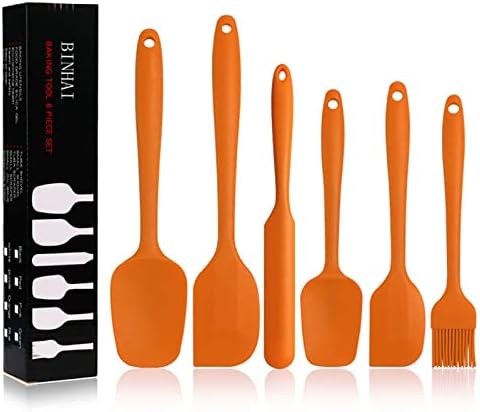 BINHAI Silicone Spatula Set - Orange 6 Piece Non - Stick Rubber Spatula with Stainless Steel Core - Heat-Resistant Spatula Kitchen Utensils Set for Cooking, Baking and Mixing