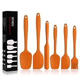 BINHAI Silicone Spatula Set - Orange 6 Piece Non - Stick Rubber Spatula with Stainless Steel Core -