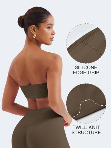 Image of YEOREO Strapless Bandeau Sports Bra for Workout Seamless Tube Top Gym Padded Wireless Bra