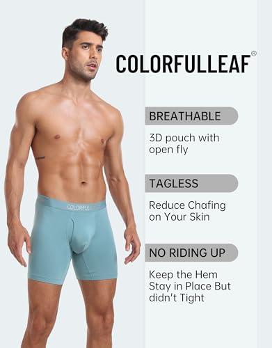 COLORFULLEAF Men's Underwear Soft Rayon Made From Bamboo Boxer Briefs for Men Pack with Fly Opening2
