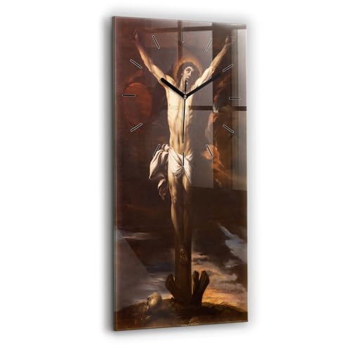 Reloj de Vidrio Sacroarte 30x60cm Silencioso de Pared con la Crucifixión de Cristo 2