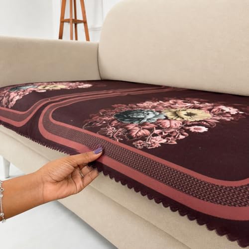 Image of Homerz Premium 'Luxe Series' Sofa Cover | Holland Velvet Fabric | Smooth Finish | Anti-Slip Fleece Backing Couch Protector (Maroon, 7 (3+2+2) Seater, Only Seat Cover)