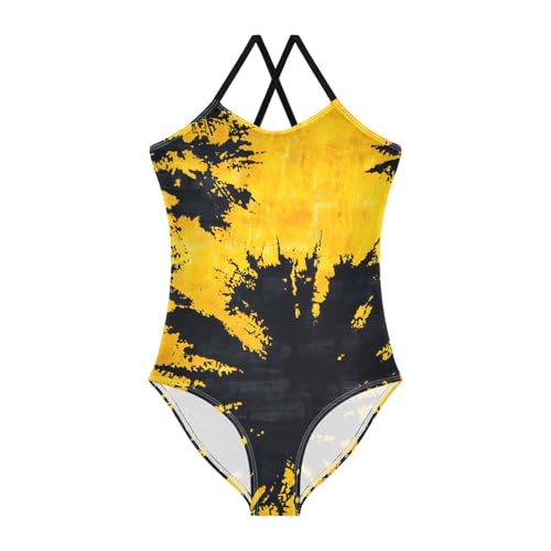 senya Girls Swimsuits Yellow-Black Tie-dye One-Piece Swimwear Quick Dry Girls Bathing Suits for 3 Years Old