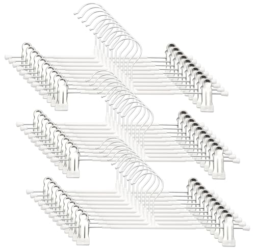 ズボンハンガー スカート ハンガー 30本セット パンツハンガー クリップ付き 360°回転 サイズ調整可能 滑り止め加工 省スペース スラックス スカート 収納 (白)