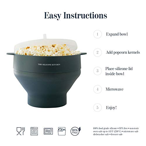 The Silicone Kitchen Silicone Microwave Popcorn Maker - Collapsible Bowl, Non-Toxic, Dishwasher Safe (Dark Blue) #TOP5