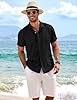 COOFANDY Mens Linen Summer Shirt Short Sleeve Cotton Lightweight Casual Beach Tshirts Black XXXL #1