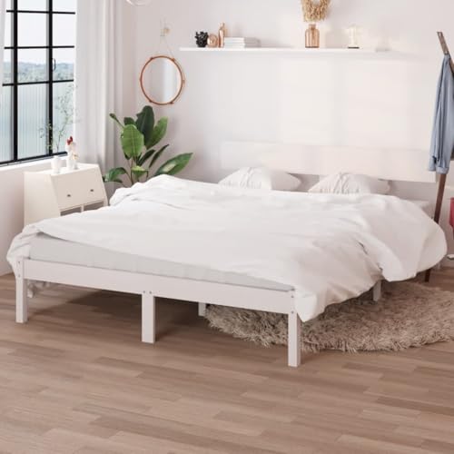 Lauuoeriau Muebles Artículo Home Marco de cama sin colchón, color blanco, madera maciza de pino, muebles dobles