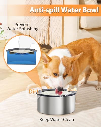 Wassernapf für Hunde，2L Edelstahl Hundenapf Auslaufsicher Trinknapf，Wassernapf Hund Ohne Sabbern für Haustiere Hunde Katzen Geeignet für Haus Innen, Draußen, Auto