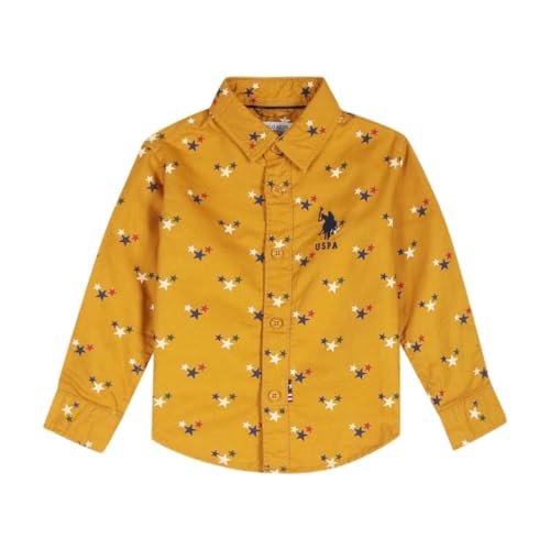 Image of U.S. Polo Assn. Kids Regular fit Geometric Cotton Long Sleeves Casual Shirts (UKSHT0394 Yellow 12M)