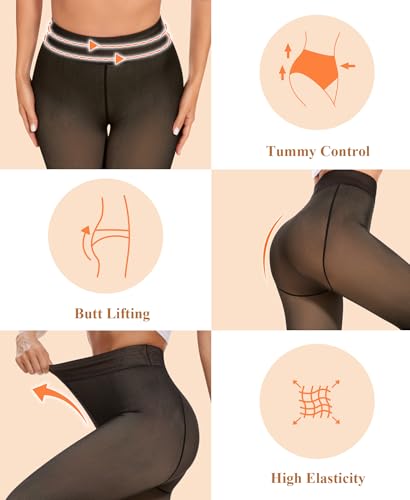 DOCUMO Fleece Lined Tights for Women Thermal Pantyhose Winter Warm Fake Translucent Tights High Waisted Thick Leggings3