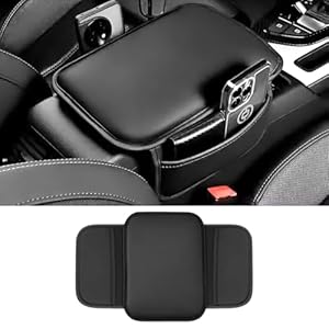 Car Center Console Cover, Leather Comfort Armrest Cover with 2 Storage Bag, Interior Car Accessories Universal Car Arm Rest Cover Pad for Car Decoration and Storage, Fit for Most Vehicle (Black)