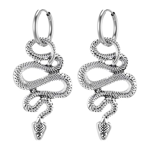 Pendientes de Serpiente Góticos Punk para Mujer Plata Pendientes