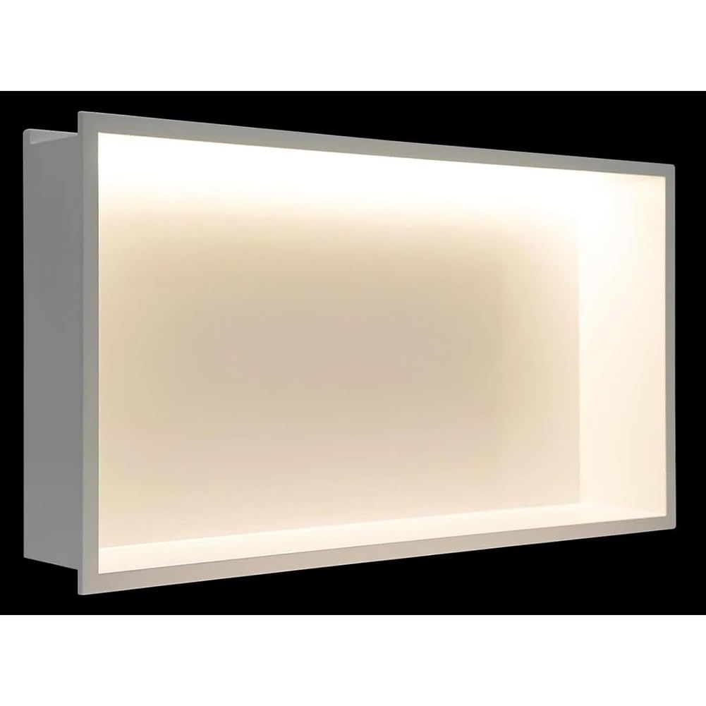 Sxlawesom Wall Niche with LED Light Strips - Shower Niche Cabinet - Stainless Steel Shelf (4000K LED Light)(White,62x32x12.5cm)