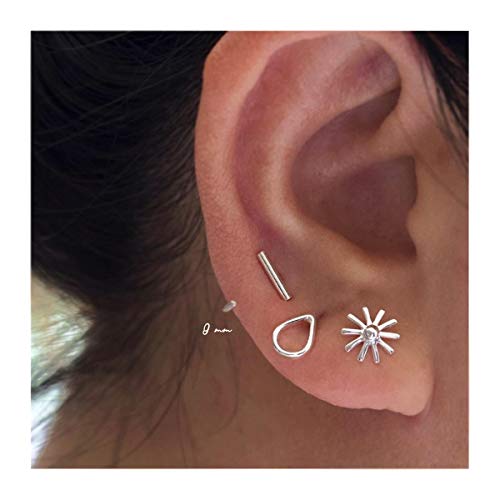 CHIC & ARTSY Half Hoops Earrings 925 Sterling Silver Small Huggie Hoop Earrings Ball, Bar, Star, Moon, Heart, Cross, Dot, Triangle Half Hoops Cartilage Piercing Earrings Tiny Hoop Stud Earrings2