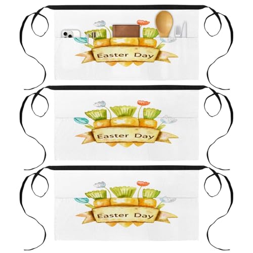 Lot de 3 tabliers courts de chef avec 3 poches pour bistrot et bar
