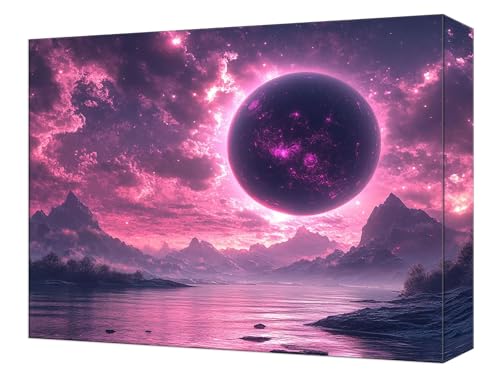 数字油絵 月 湖 ペイントバイナンバーキット キャンバスに 初心者向け (フレームレス) 3本の絵筆付き 抗?帆布 DIY アクリル 子供 Paint by Numbers キット 大人用クラフト 簡単ペイント ?公室 ホームウォールデコレーション ギフト