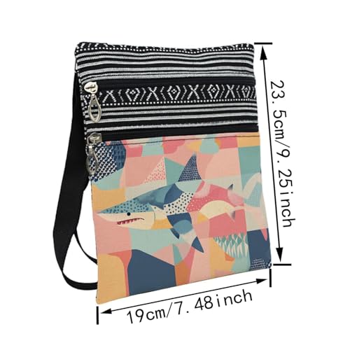Abstract Shark Messenger Bag Small Ethnic Pattern Printed Adjustable Strap Crossbody Zipper Bag Abstract Shark Phone Bag Wallet Cute Shoulder Handbag for Women Friends -22