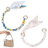 YIPFEN 2 Stück Bag Extender Kette, Designer Taschenhenkel aus Seidenschal mit Metallkette, goldene Karabiner, für Handtasche, Schultertasche, Clutch (Blau & Weiß)