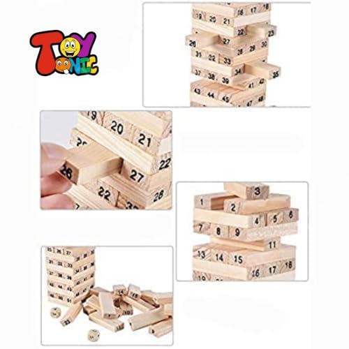 Image of TOYTONIC Tumbling Tower Wooden Game - Stacking Puzzle Blocks for Kids, Adults & Families - Indoor Party Game & Brain Teaser - Fun Balancing Toy for Boys & Girls of All Ages