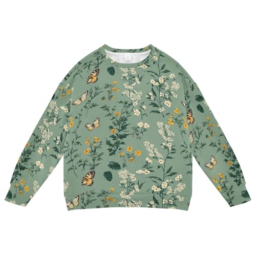 JUNZAN Aesthetic Callistephus Sage Green Little Kids Hooded Sweatshirt Crewneck Tops Clothing Shirts Camping 4T