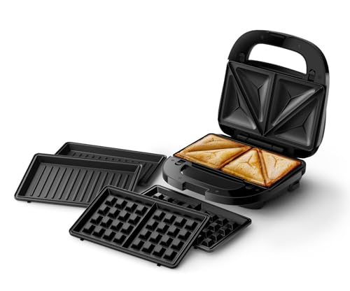 Philips 5000-Serie 3-in-1 Sandwichmaker - Sandwiches, Waffeln und Paninis, Antihaftbeschichtete, austauschbare Platten, Schneiden und Versiegeln. 750W, Schwarz...