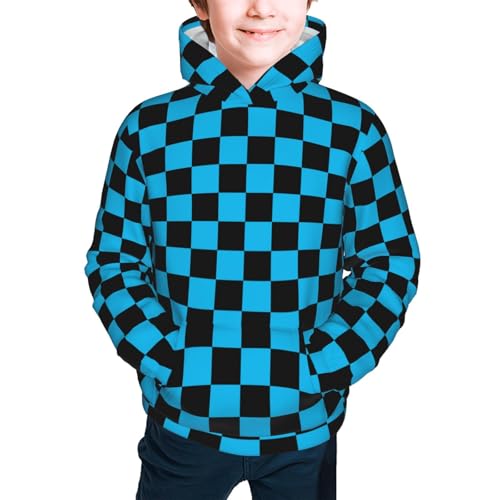 Purple White Checkered Chessboard Flag Hoodie Youth Hooded Sweatshirt 3D Digital Printed With Pockets Tops