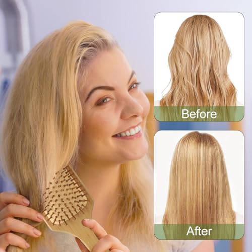 Atliberswo 2 Stück Natur-Haarbürste aus Bambus, bestehend aus zwei haarbürste, geeignet für Männer, Frauen und Kinder. Mit natürlichem Holz und Bambusnadeln für die Haarpflege (1*rund+1*Quadrat)