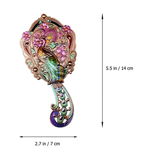 Heallily 1 Set Antique Mirror Comb Set Vintage Metal Peacock Handheld Makeup Mirror Travel Dressing Table Princess Mirror Cosmetic Mirror Vanity Mirror Set With Comb For Women Salon #TOP6