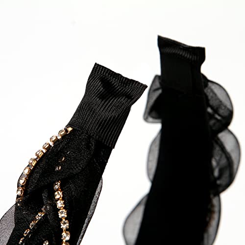 Bomtty 1.2 Inch Wide Brim Solid Color Chiffon Headband, Rhinestone Weaving Craft Fashion Hair Accessories, Suitable For Women And Girls (Black), White #TOP4