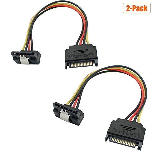 Tivid SATA 15pin Power Extension Cable,SATA 15 Pin Male to 90 Degrees Female