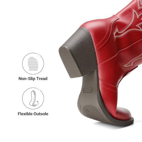 Image of DREAM PAIRS Women's Cowboy Cowgirl Boots Embroidered Pointed Toe Low Heel Western Mid Calf Boot for Theme Party Country Concert