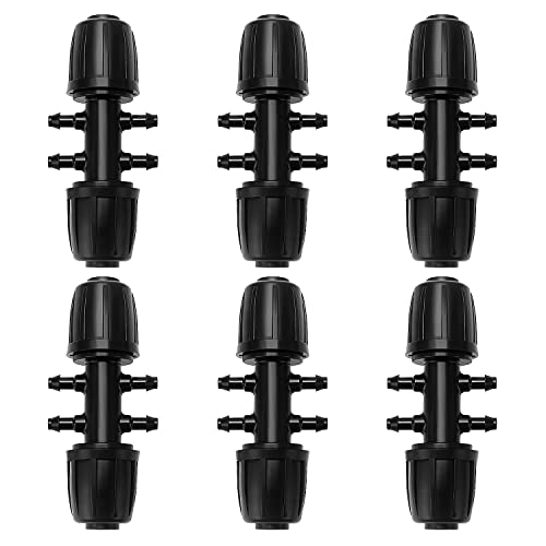 VooGenzek 6 Piezas 13/16 mm a 4/7 mm Conectores en T con Púas para Riego por Goteo, Adaptador en T de 6 Vías Púas para Tubo 13/16 mm a 4/7 mm, Tubo de Tiego Tee por Goteo, para Césped, Jardín, Negro