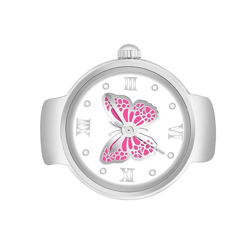 Image of Shocknshop Silver Pink Butterfly Analog Fashion Stainless Steel Ladies Ring Watch for Women -W125