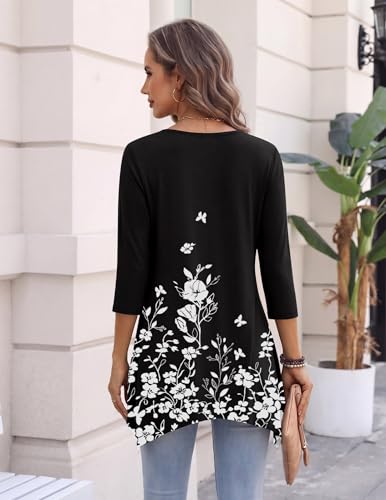 Image of Zeagoo Womens Tops 3 /4 Sleeve loose fit dressy Tunics Plus Size Boho Shirts