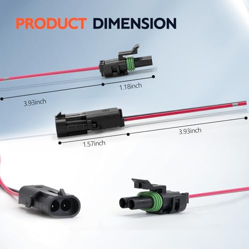 Amliber 8 Kits 2 Pin Weather Pack Connectors Kit With 16AWG Wire, 2 Wire Waterproof Automotive Electrical Connectors Wire Harness Connectors